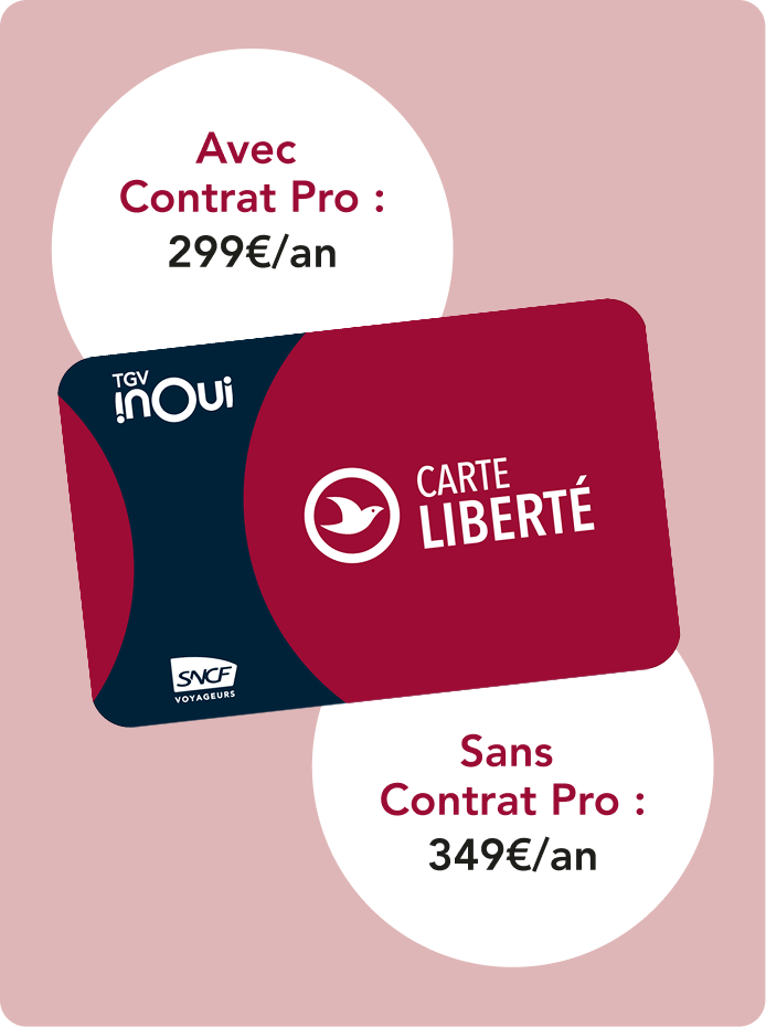 Carte Liberté, sans contrat pro, 349€, avec un contrat pro, 299€